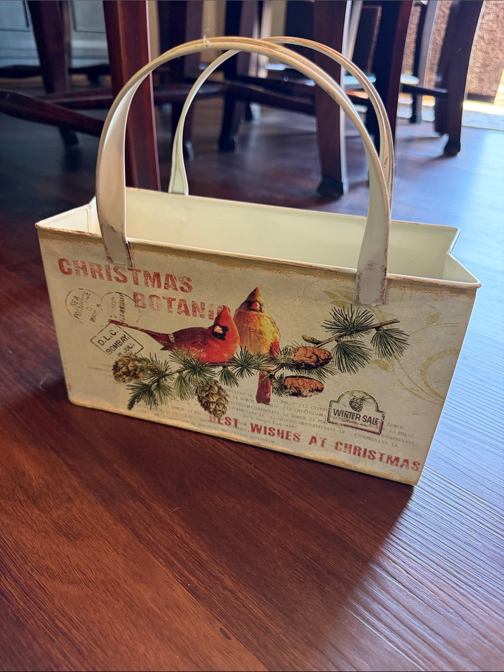 Cream Metal Tote with Twin Handles